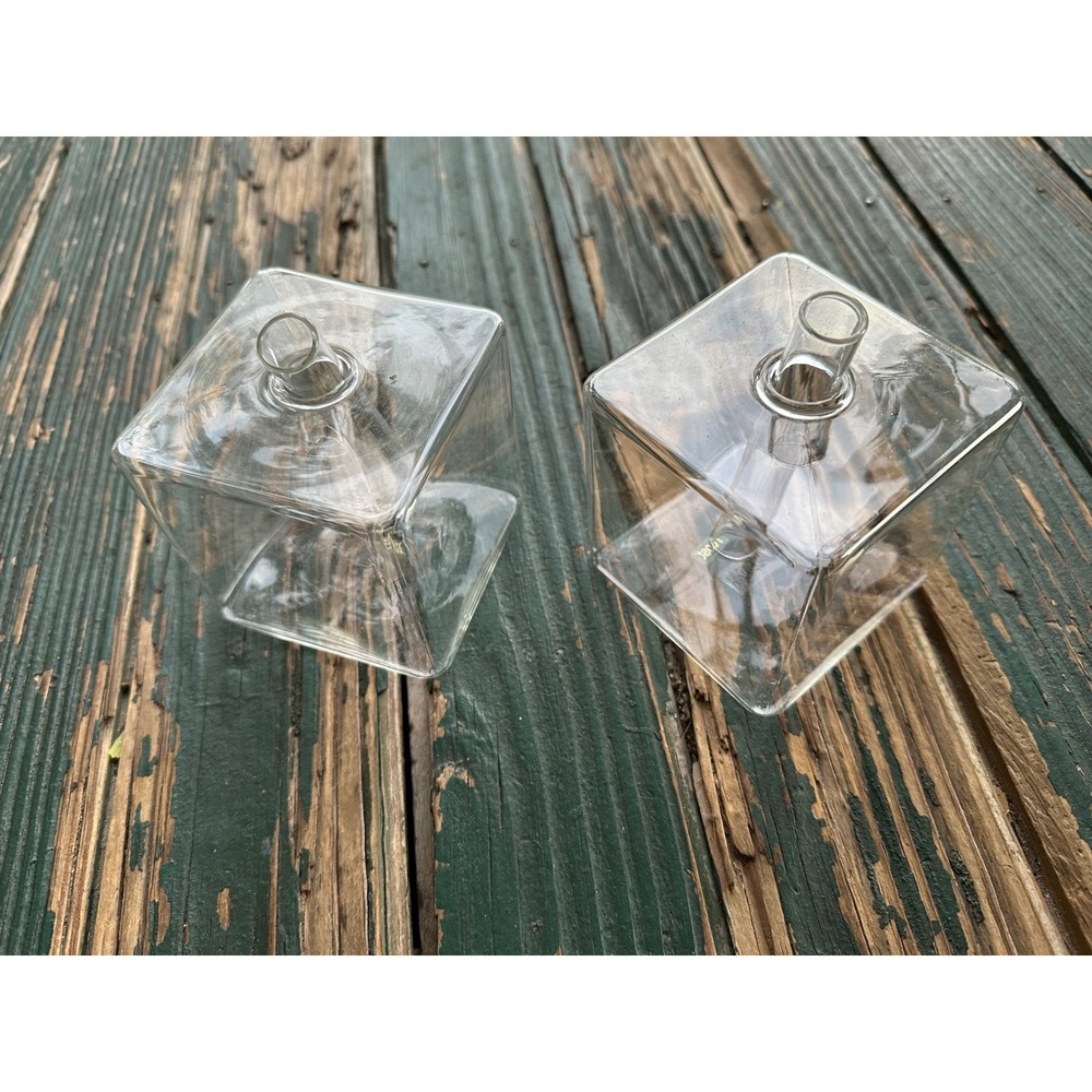 Roost  2 Clear Glass Cube Bud Vases Modern Minimalist Square Flower Vessels